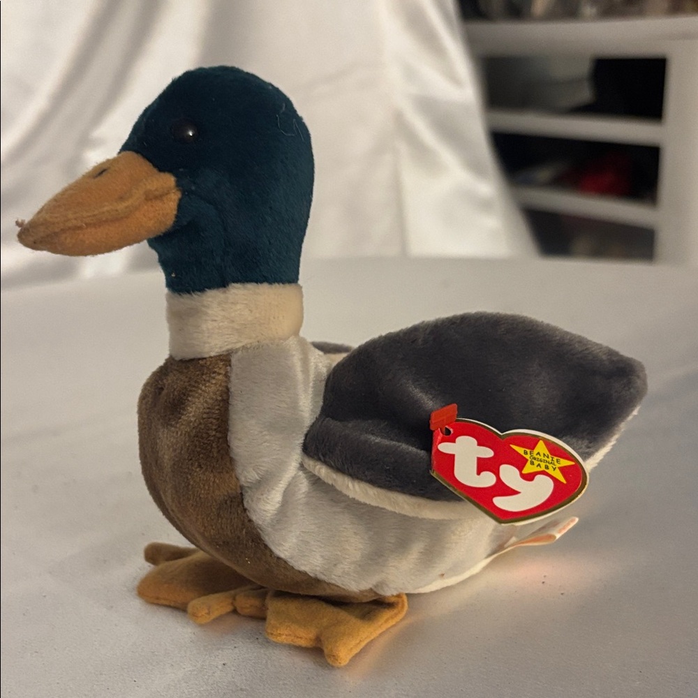 Ty Plush Duck with Green and Gray